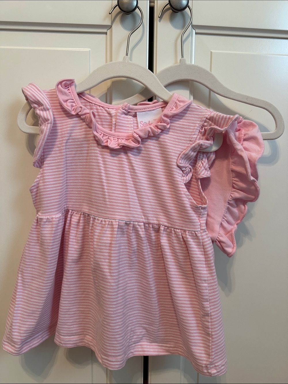 Girls' Pink Striped Ruffle Tank Top - Soft Playwear